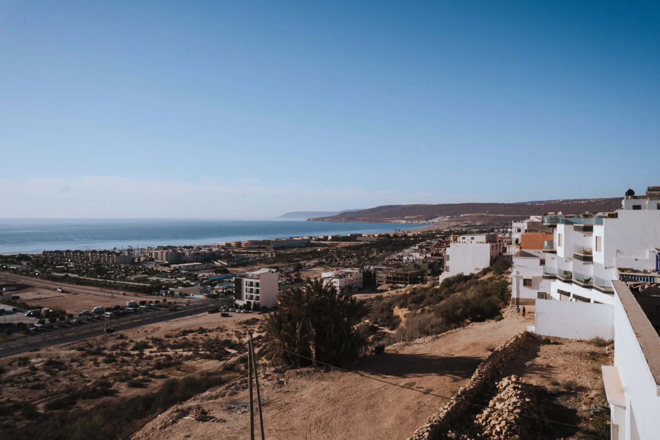 Tamraght village and Atlantic coastline near Taghazout Morocco